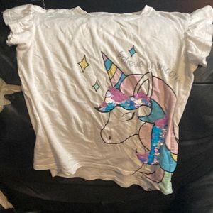 Wonder nation, girl, shirt, size medium 7/8 white with colorful unicorn